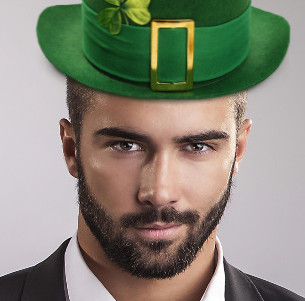 A goofy picture of Konstantinos from Choe Holiday's Helios, in a St. Patrick's day hat.